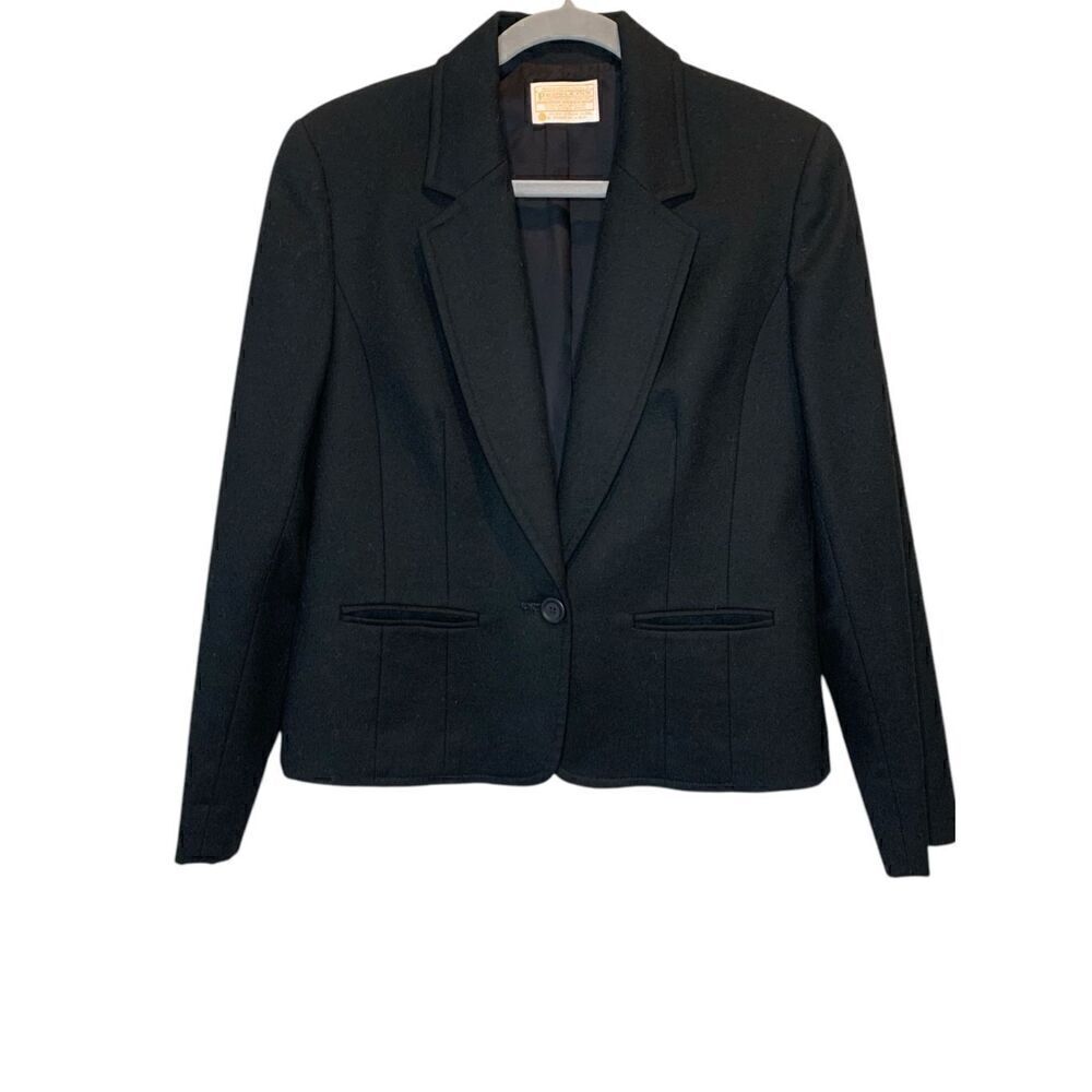 Pendleton Blazer Jacket Pure Virgin Wool Black Size 8 Lined